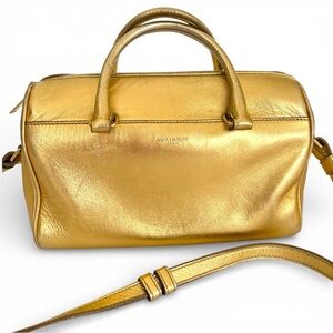 SAINT LAURENT Gold Metallic Leather Mini Boston Bag